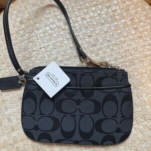 Coach Black Monogram Wristlet Clutch